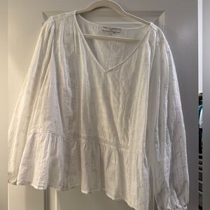 LOFT White long sleeve eyelet Blouse Plus 18